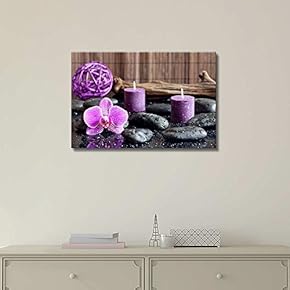 Canvas Prints Wall Art - Zen Stones with Purple Orchid and Calming Candles | Modern Wall Decor/Home Decoration Stretched Gallery Canvas Wrap Giclee Print. Ready to Hang - 12" x 18"