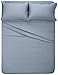 Amazon Brand – Pinzon 400-Thread-Count Hemstitch Egyptian Cotton Sheet Set - Queen, Smokey Blue