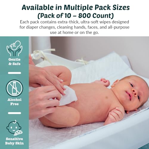 Moonwisp Baby Wipes [Upgraded XL Version] – Thicker, Premium Water-Based Wipes - Unscented, Alcohol-Free for Baby & All-Purpose Cleaning - Ultra-Soft Wet Tissue (Pack of 10-800 Count)