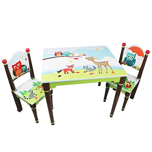 Fantasy Fields - Enchanted Woodland Thematic Hand Crafted Kids Wooden Table and 2 Chairs Set | Imagination Inspiring  Hand Crafted & Hand Painted Details | Non-Toxic, Lead Free Water-based Paint
