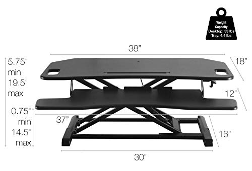 TechOrbits Height Adjustable Stand Up Desk - 37" Corner Standing Desk Riser - Desktop Sit Stand Desk Fits Cubicles and Corner Desks