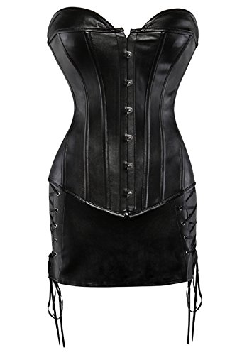 Women's PU Faux Leather Steampunk Corset Bustier Gothic Lingerie Clubwear 3X-Large Black