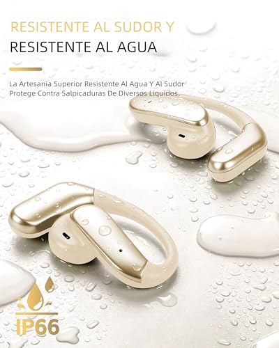 EEXXYZ Open Ear Headphones, Translators Headphones with AI in Real Time Wireless Bluetooth 6.1, 90H Battery, IP66 Waterproof, Open Ear Running and Office (Gold)