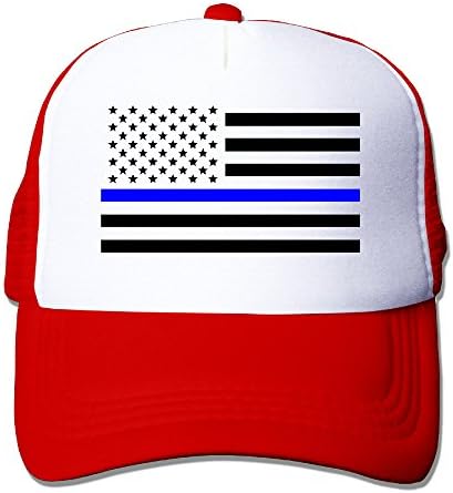 KAW Support The Police Thin Blue Line American Flag Trucker Hat Summer Mesh Cap With Adjustable Snapback Strap