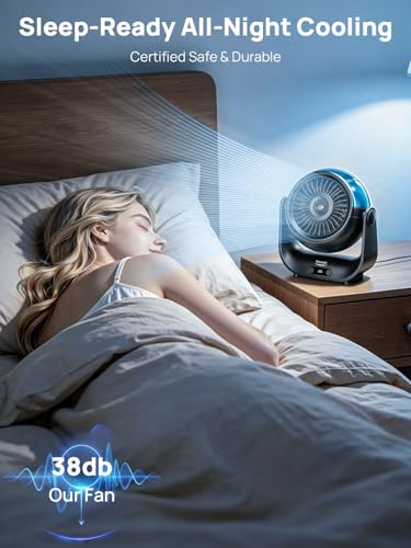 Ventilateur Brumisateur Bureau - 5000mAh Mini Ventilateurs Silencieux de Table avec 5 Vitesses, Ecran LED & Réglable à 90°, Petit Table Fan USB Rechargeable pour Chambre Bureau Extérieur (Noir)