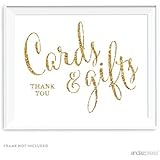 Andaz Press Wedding Party Signs, Glam Gold Glitter Print, 8.5-inch x 11-inch, Cards and Gifts Thank You, 1-Pack