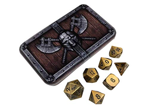image for Skull Splitter Dice Antique Gold Color Metal Dice with Black Numbers |