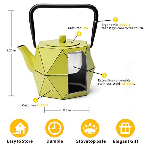 Toptier Cast Iron Teapot, Stovetop Safe Japanese Cast Iron Tea Kettle