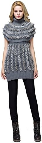 WEN TING Women's Turtleneck Sleeveless Long Sweatershirt (S/M, Gray)