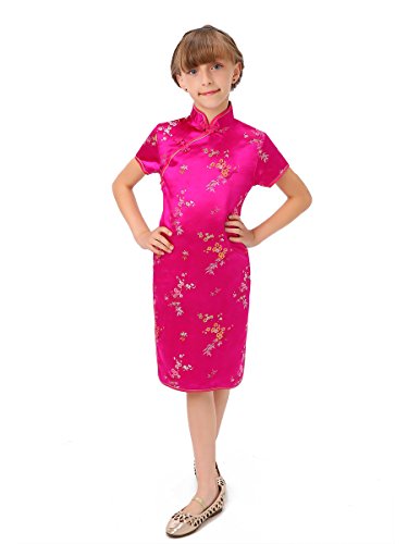 Fuchsia Blossom and Leaves Little Chinese Qipao Dress