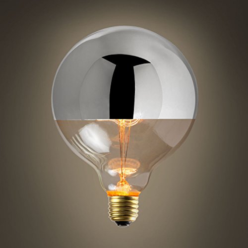 Chrome Tipped Light Bulb 40 Watt, Silver Half Dipped Edison Bulb, G40