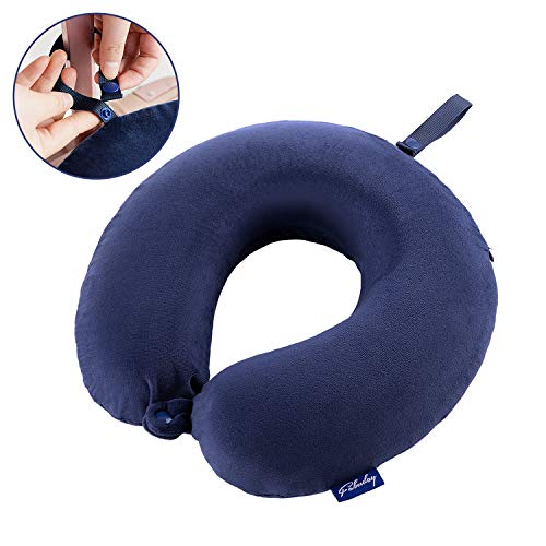 Fabuday Travel Pillow Memory Foam Head Neck Support Pillow for Airplane, Car, Office, with Attachable Snap Strap Soft Washable Cover