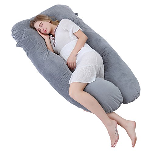 Meiz full pregnancy pillow with hypoallergenic velvet c…