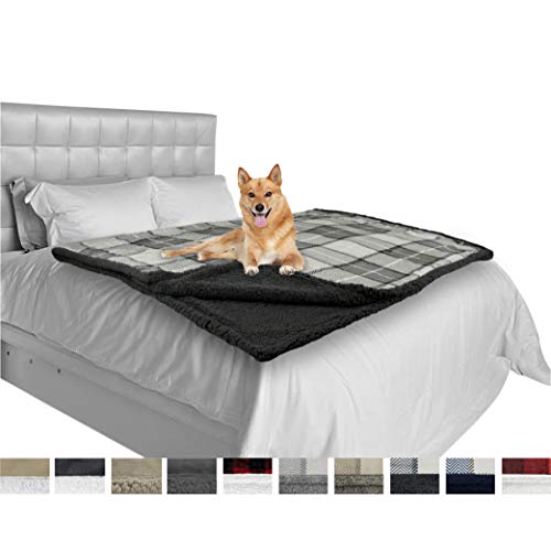 PetAmi Deluxe Dog Blanket for Large Dogs | Sherpa Fleece Pet Throw Blanket for Couch Sofa Bed | Soft Durable Reversible Furniture Protector for Medium Dog Cat Puppy – 80×60 Plaid Charcoal