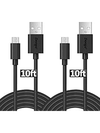 Micro USB Cable, [10Ft 2Pack]Extra Long Quick Charge Cord, High Speed USB Durable Charging Cables for Android/Samsung Galaxy S4 S6 S7/Note 3 4 5/HTC/LG/Echo Dot(2nd Generation)/Tap - Black