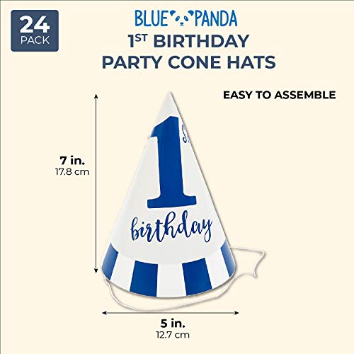 Blue Panda Boys 1st Birthday Paper Cone Party Hats - Pack of 24