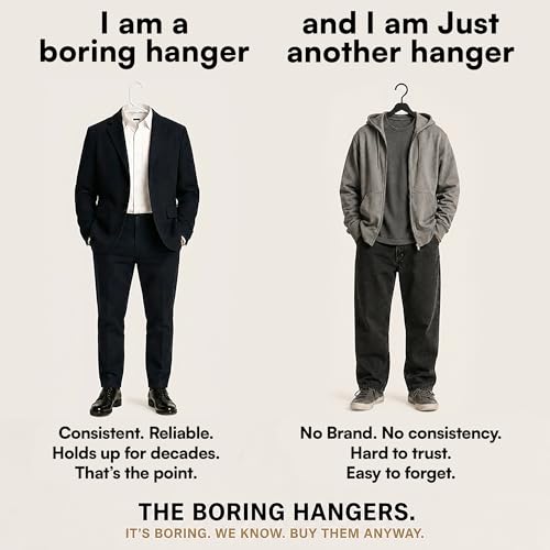 The Boring Hangers White Plastic Hangers 55 Pack - 10 lb Heavy Duty Plastic Clothes Hangers for Closet - 0.25" Thin, Slim & Space Saving White Coat Hangers for Shirts, Dresses, Jackets, Pants