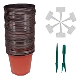 Huvai 80 Pcs 6" Plastic Seedlings Plants Nursery Pots with 80 Pcs Waterproof Plastic T-Type Plant Tags and 2Pcs/Set Transplanting Digging Mini Tools