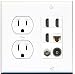 15 Amp Round Power Outlet 3 Port HDMI 1 Cat6 Coax Cable TV Toslink Wall Plate