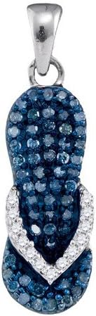 10K White Gold Round Cut Blue Diamond Flip-flop Pendant .30 Cttw
