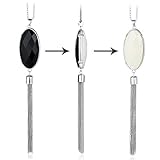 HUIMEI Double Color Oval Shape Stones Reversible Pendant Tassel Necklace