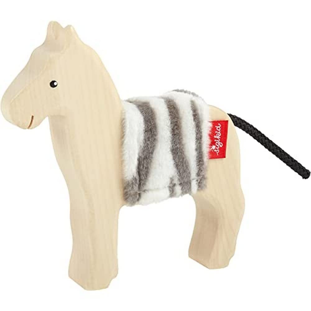 Sigikid 39505 Wooden Animal Zebra Cudly Wudly Girls and Boys Baby Toy Recommended from 3 Years Natural/Black/White
