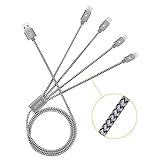 Multi USB Cable, JASTEK 3.3 Feet (1M) 4 in 1 Braided Multiple Charging Cable Alluminum Adapter Connector with Type C, 2x 8 Pin Lighting, Micro USB for Universal Use - Alluminum Grey