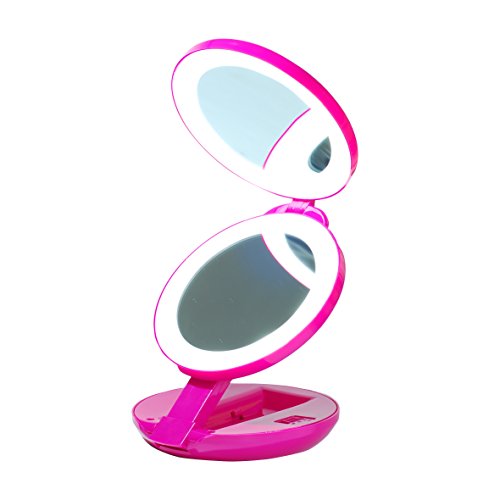LED Lighted Travel Makeup Magnifying Mirror,Magnifies 10x and 1x