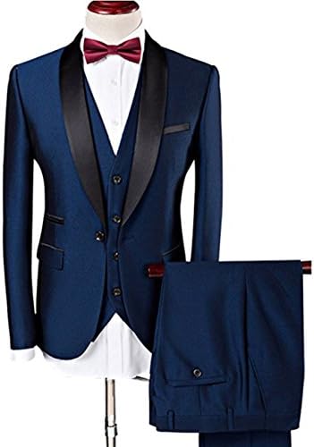 ANFF Men's Three Pieces Suit Solid One Button Regular Fit Business Tuxedo Single Breasted Jacket S25 (Blue,38)