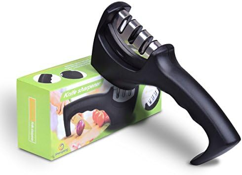 CNSTAR Kitchen Knife Sharpener，3 Stage Steel Diamond Ceramic Coated Kitchen Sharpening Kit Tool Handheld Portable to Repair, Restore and Polish Blades(Black)