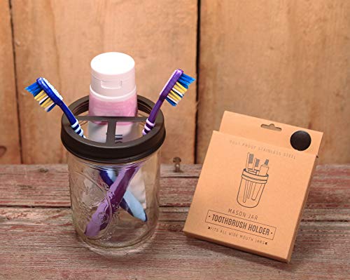 Jarmazing Products Mason Jar Toothbrush Holder Lid - Black - for Wide Mouth Jars - Made from Rust-Proof Stainless Steel - Thumbnail 4