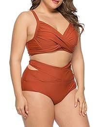 OHDREAM Traje de baño de dos piezas para dama, con abertura en cruz, cintura alta, control de barriga, bikini