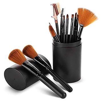 KABEER ART 12 Pcs Makeup Brushes with Case for Foundation Eyeshadow Eyebrow Eyeliner Blush Powder Concealer Contour (Black)