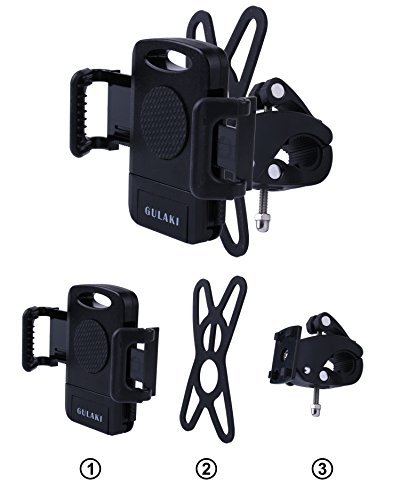 Bike Phone Mount Holder, GULAKI Universal Motorcycle Handlebar Mount,Cradle Clamp for iPhone 7/6 Plus/5/5S/5C/4/4S Samsung Galaxy S6/S5/NOTE 5/4 Motorola Droid RAZR HTC One X LG GPS Holder (Black)