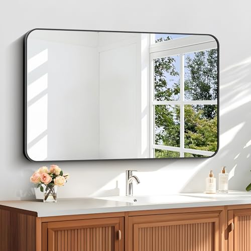 DESBING 24" x 40"Bathroom Mirror, Matte Black Wall Mirror with Metal Frame, Decorative Rectangular Vanity Mirror for Bedroom Bathroom Living Room Entryway (Horizontal/Vertical)
