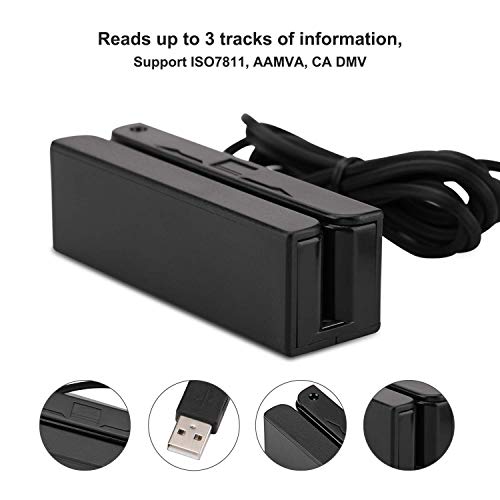 SZiTW MSR98 Bi-Direction Swipe Card Reader USB PCSC Mini Credit Card 3 Track Hi Lo Co Magnetic Reader Swiper for POS System Cashier Registry (1pcs Light)