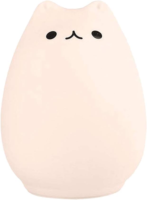 Night Light Cat Lamp 7-Color Mood Light 0.4W Mini Portable LED Soft Silicone Cartoon Cat Baby Nursery Lamp for Kids Adults Bedroom,Sensitive Tap Control, USB Rechargeable