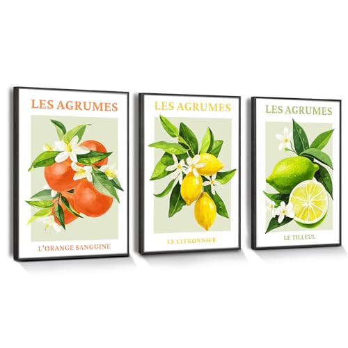 hyidecorart Black Frame Citrus Pictures Decoration Living Room Modern, Fruits Lemon Orange Blood Pictures Decoration Bedrooms Dining Room Office Hallway Kitchen and Bathroom