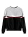 ROMWE Women's Color Block Round Neck Long Sleeve Pullover Striped Sweatshirt Top Black L/(US 6)