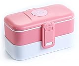 ProAid Leakproof Lunch Bento Box - 2 Layers Design Lunch Box with Silverware, BPA Free Safe for Fridge and Dishwasher, Pink