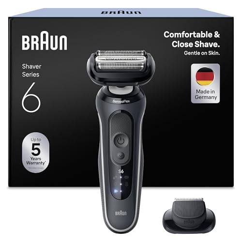 Braun Rasoir Electrique Homme Series 6 62-G1200SI Gris, Etanche, Lames Flexibles Pour Raser Doucement La Barbe et Le Visage, 2 Modes De Rasage, Tondeuse De Précision, Coffret Avec Brosse De Nettoyage