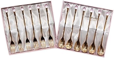 Royal Flatware Set of 12-pc Demi Dessert Flatware Forks and Spoons, 24K Gold (Gold Pink)