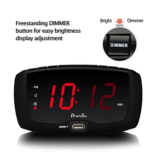 DreamSky-Digital-Alarm-Clock-Radio-With-FM-Radio-Dual-USB-Ports-Headphone-Jack-Snooze-Adjustable-Alarm-Volume-14-Large-LED-Number-Display-Sleep-Timer-DC-Powered-And-Battery-Back