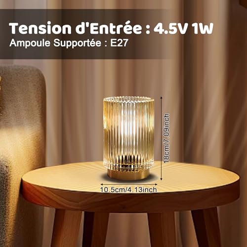 MEKOTRIN Cordless Rechargeable Table Lamp – Romantic Glass Night Lamp for Bedroom, Living Room, Cafe, Bistro, Restaurant (Amber)