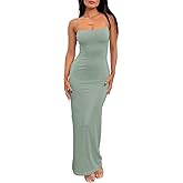 LILLUSORY Womens Summer Casual Slip Dresses Spaghetti Strap Double Lined Bodycon Maxi Dress