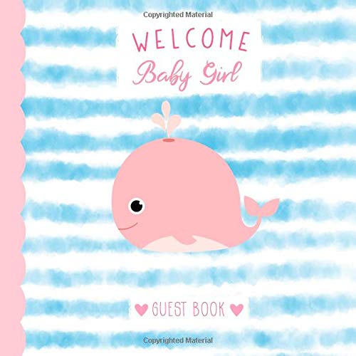 Welcome Baby Girl Guest Book Pink Whale Baby Shower Party Sign In