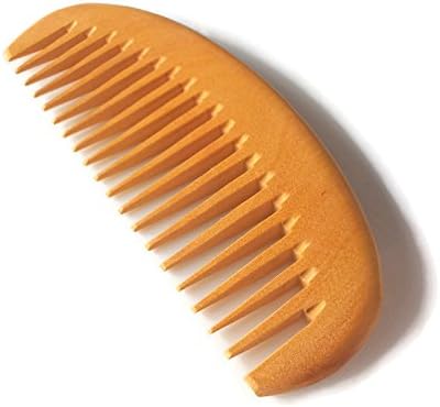 Natural wood comb for hair and beard with wide tooth light color, size 5" x 2"