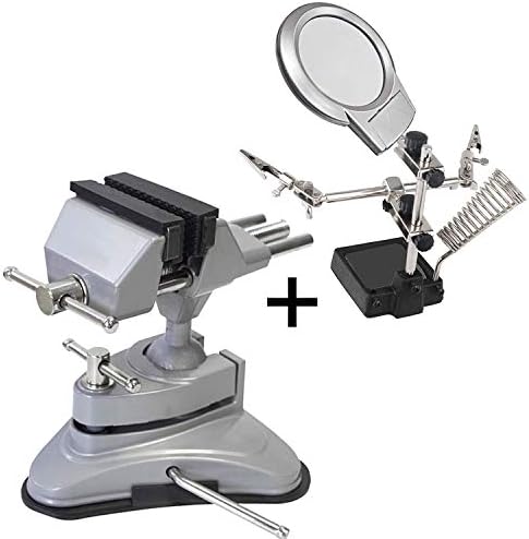 Spares2go Multi Angle Swivel Head Table Top Vice Clamp With Suction Base (70mm Jaws) + Soldering Repair Stand