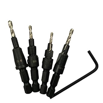 Generic 4pcs/set Quick Change Hex Shank Tapered Titanium Countersink Drill Cone Bit Set Hole Saw Woodworking Tools + Small wch ZK75