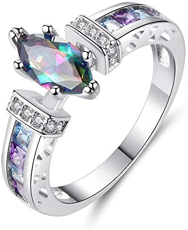 Qirui Horse Eye Colorful Zircon Ring Rainbow Band Female Personality Jewelry Engagement Wedding Aniversary Luxury Costume Party Theatrical Performances Jewelry Gifts for Women Girls